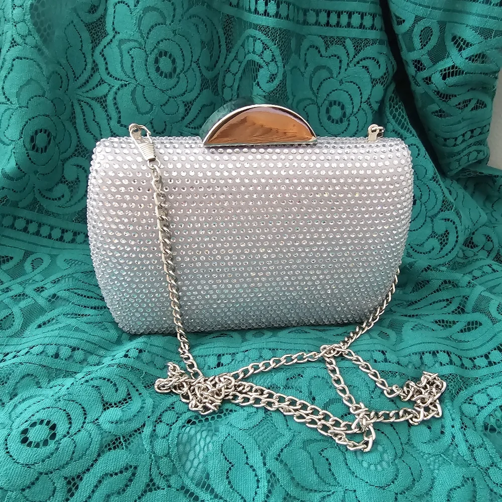 Nina Silver Crystal Embellished Clutch with Gold Accent - Picture 1 of 4